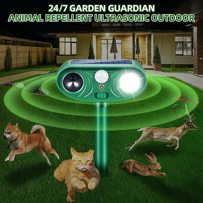 2026 Solar Animal Repellent Outdoor&Cat Repellent Outdoor Squirrel Deer Repellent Devices Coyote Raccoon Rabbit Fox Deterrents with Motion Sensor & LED Waterproof Cat Deterrent for Garden Yard 2 Pack