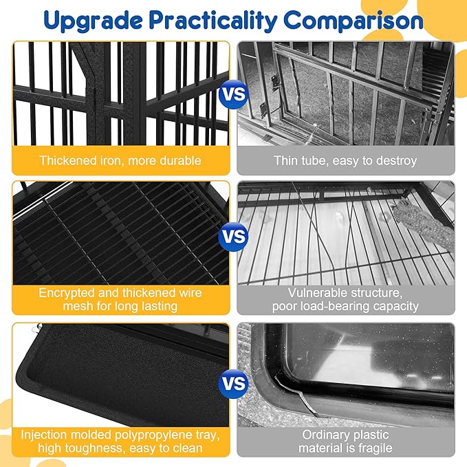 Asee'm 48 inch Heavy Duty Dog Crate for Large Dogs with Wheels, Indestructible Escape-Proof Dog Kennel Cage Indoor for High Anxiety Dogs with Locks and Removable Trays (Black)