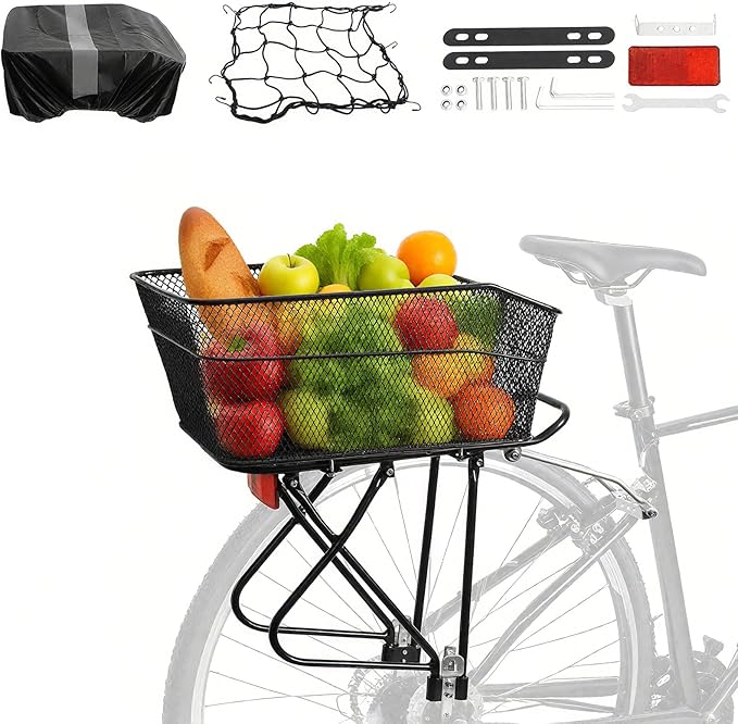 Dog Bike Basket for Rear Rack - 2-in-1 Pet Carrier & Cargo Basket & Rear Bike Rack with Basket
