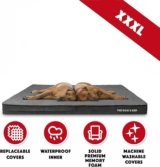 The Dog’s Bed Orthopedic Memory Foam Dog Bed Mattress, PlushFabric, Grey Plush, XXXL, 4-Inch
