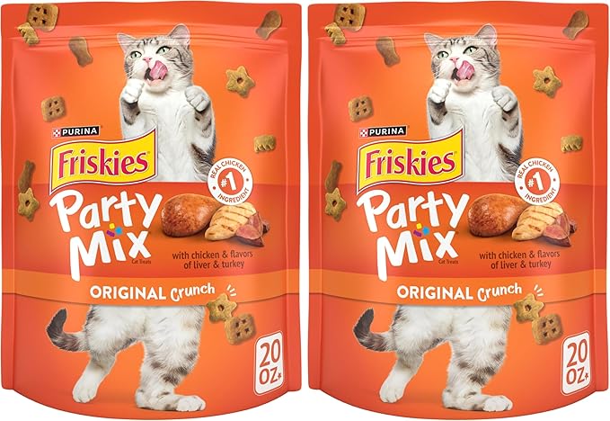 Friskies Purina Cat Treats,Party Mix Original Crunch - 20 oz. Pouch,(Pack of 2)