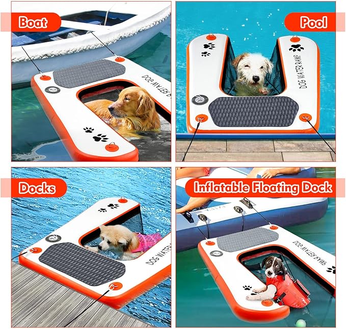SnaglePaw Dog Boat Pool Ladder, Float Dog Water Ramp for Pool & Dock, High Stability & Nonslip Steps, Supports 150Lbs Dogs