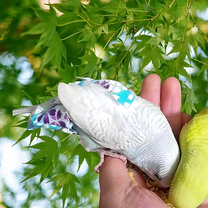 2 Pcs Bird Diapers Bird Harness Flight Suits Diapers with 80in Flying Leash Reusable Parrot Nappy with Waterproof Inner Layer for Cockatiel Budgie Conure Parakeet Lovebird-Dark&Light Blue