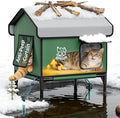 Apasiri Heated Outdoor Cat House Weatherproof - Insulated Cat Shelter with Thermostatic Heating Pad, Water Resistant 900D Oxford Feral Cat House with Anti-Peep Curtains Escape Door for Winter, Small