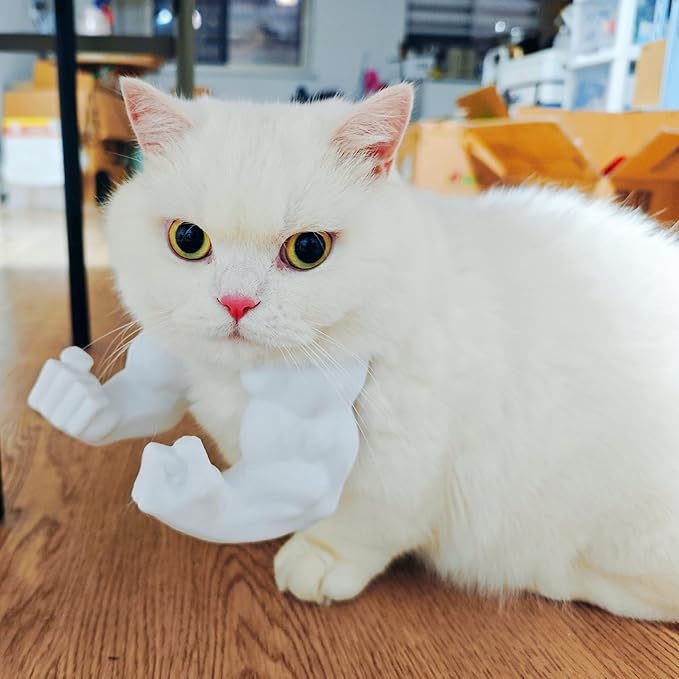 3D Printed Cat Muscle Arms, Halloween Cat Costume Accessory Neck Arms for Pet Cosplay, Lightweight Muscular Arms for Cats Birthday Party Supplie, Halloween Unique Costume Prop for Pets (White)