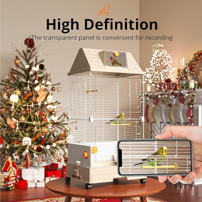 Oneluck Modern Bird Cage with Panoramic View, Large Space Bird Aviary for Small to Medium Birds, Birdcage with Easy Clean Tray for Parakeet,Cockatiel,Budgie,Parakeet,Canary,Finch,Quail,Lovebird,Conure