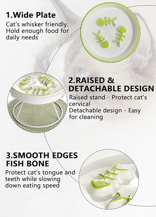 Raised Cat Dog Slow Feeder Bowl with Stand, Cat Slow Bowl for Wet Food and Dry Food, Stop Vomit and Choking, Slow Down Eating Speed, Ceramic Elevated Slow Cat Bowls, Whisker Friendly Pet Puzzle Feeder