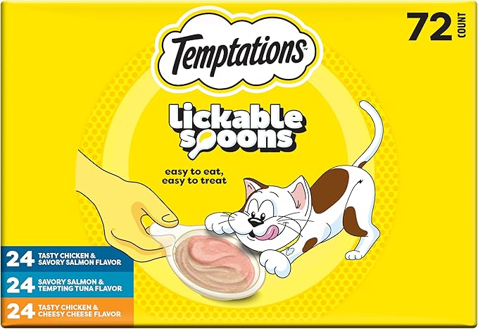 Temptations Lickable Spoons, Soft Lickable Cat Treats, Adult Wet Cat Treats, Variety Pack, 72 Spoons