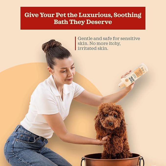 Hypoallergenic Sensitive Dog Shampoo - Dog & Cat Oatmeal, Collagen Infused & Best Vanilla Scent - Vegan, Anti-Itch Formula for Itchy, Dry Skin, Cruelty Free Pet Shampoo – Natural Grooming for Pets