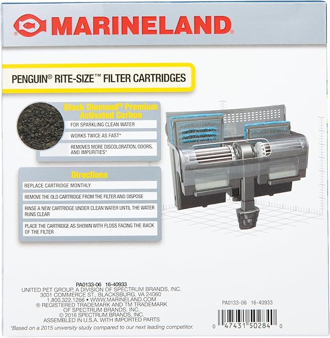 Marineland Penguin Power Filter Cartridge Rite-Size C, Replacement Cartridge For Aquarium Filtration, 6 Count