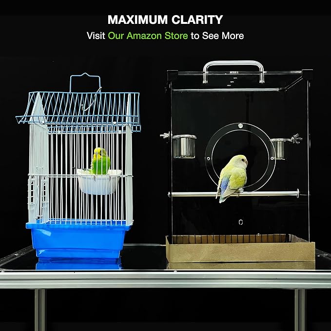 GuineaLoft™ Acrylic-Front Bird Cage (Model-E3) w/Accessories Incl. – Small Bird Cage 1x1x1.33 ft, Crystal-Clear Front View, Spacious Modern Design – Visit The GuineaLoft Store to See More