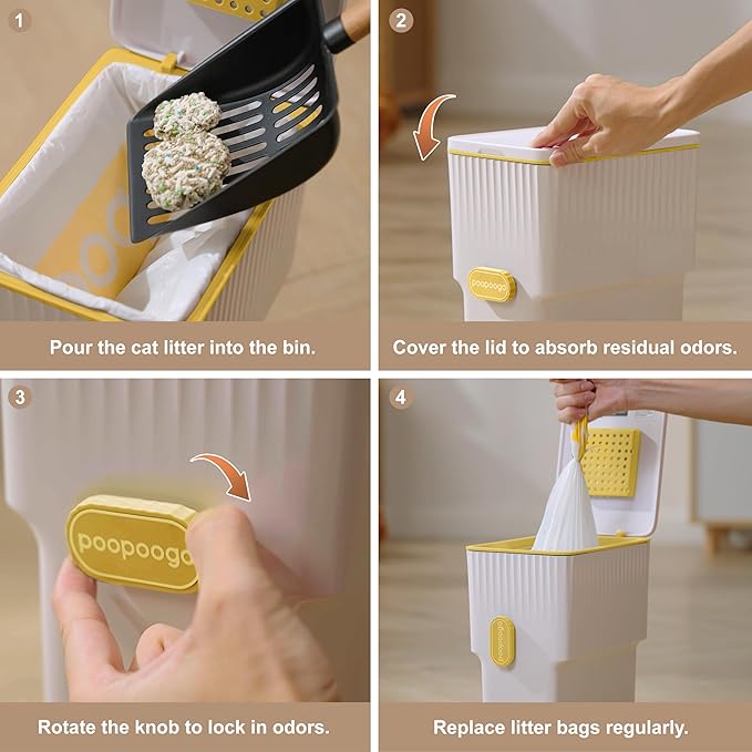 Cat Litter Trash Can, Best Litter Disposal Bin, Pet Waste Container, Odor Locking, Pet Waste Pail for Cats/S/M Dogs/Rabbits, Cat Lovers' Essential Gift Duo