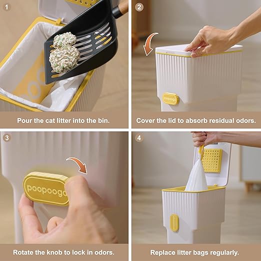 Cat Litter Trash Can + Litter Bag (3 Rolls Cat Waste Bag + 6 Deodorizing Bags+3 Pice Cable Tie)