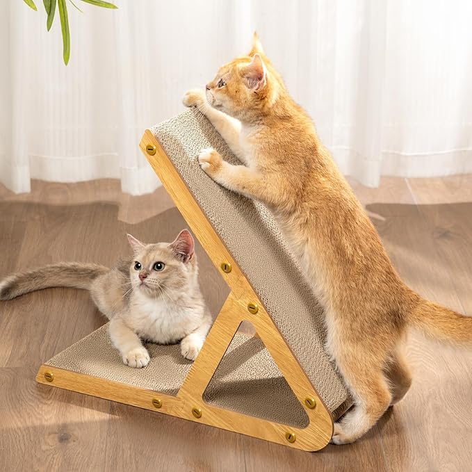 Cat Scratcher Cardboard with Wood Frame, 3-in-1 Vertical & Horizontal Scratching Pad, Reversible Cat Scratch Board, Durable Furniture Protector for Kittens & Small Cats