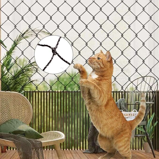 Cat Netting Balcony, 10x13 ft Stainless Steel Reinforced Bite Tear UV and Weather-Resistant Anti-Fall Netting for Pets, Safety Net for Cat, Small Catio for Apartment Balcony Protection