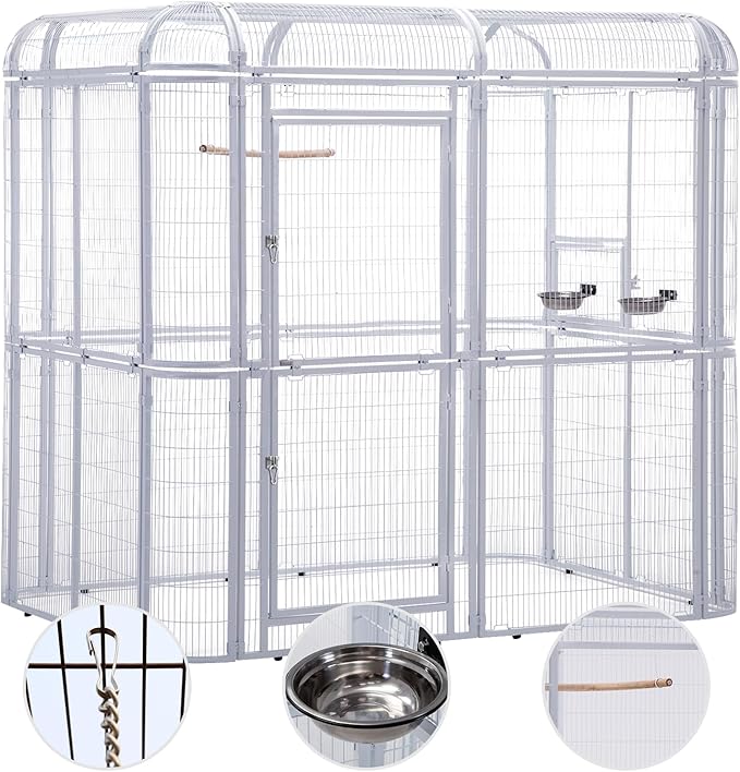 87-Inch Heavy Duty Walk-in Bird Cage – Large Outdoor Aviary Metal Birdcage with Stand, 7.22x5.25x6.8ft Flight Space for Macaw, Budgie, Conure, Lovebird, Parakeet, Cockatiel