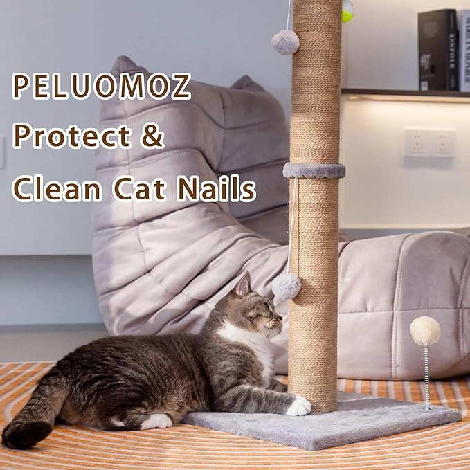 Tall Cat Scratching Post 36 inch Large Cat Scratch Post for Indoor Cats with Durable Natural Sisal Rope Scratcher Post Tree Kitten Interactive Toy-Gray
