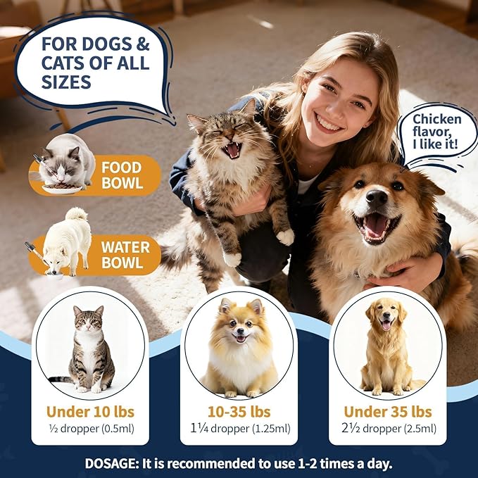 Flea and Tick Prevention for Cats and Dogs, Natural Flea & Tick Supplement with Probiotics Multivitamin, Flea Herbal Drops Supports Healthy Skin Coat & Digestion - All Breeds and Ages - Chicken