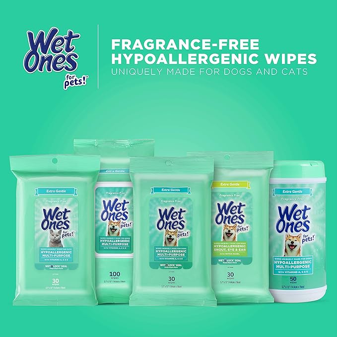 Wet Ones for Pets Multi-Purpose Dog Wipes with Vitamins A, C & E | Fragrance-Free Dog Wipes, Pet Wipes Multipurpose | Dog Grooming Wipes (Pack of 12, 600 Count Total)