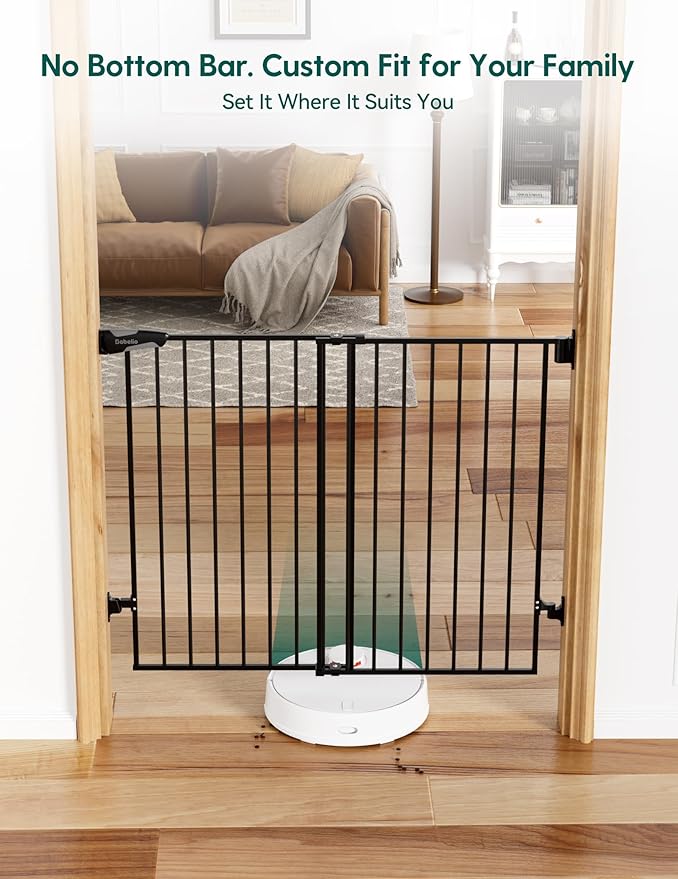 Babelio Baby Gate for Stairs, Kitchen & Doorways, No Bottom Bar| Easy Installation| One-Handed Operation| Auto-Close| Hardware Mount (Drill Needed) Safety Dog Gate (Black - B17, 29-49" W, 28" H)