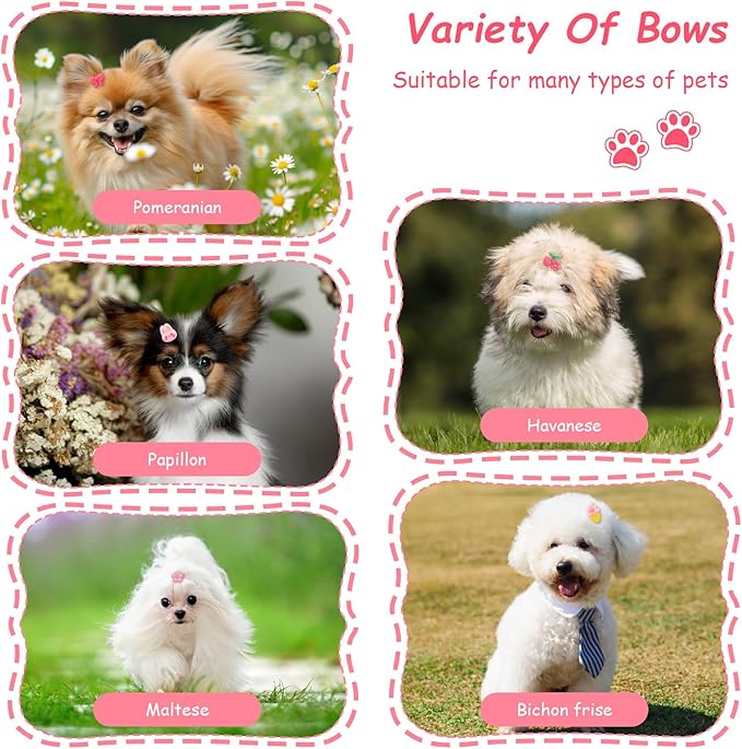 20 Pcs Dog Hair Bows with Rubber Bands, Cute Dog Bows, Mini Hair Ties Bulk, Various Styles Girl Dogs Accessories, Puppy Bow for Small Size Dogs Yorkie Shih Tzu Maltese (Pink)