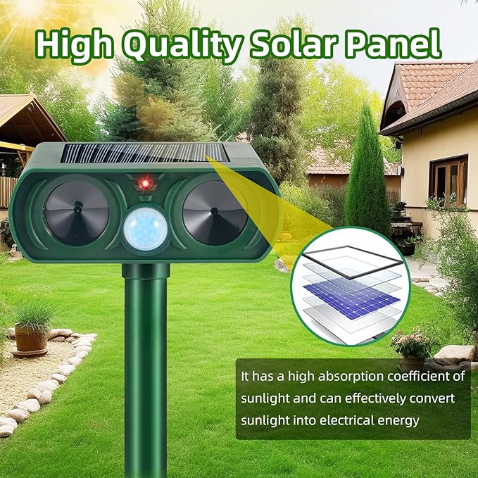 2026 Upgraded Solar Ultrasonic Animal Repellent Cat Deterrent Outdoor Deer Repellent Devices Motion Detection,Waterproof Squirrel Skunk Raccoon Dog Rabbit Deterrent for Garden Yard,2 Pack