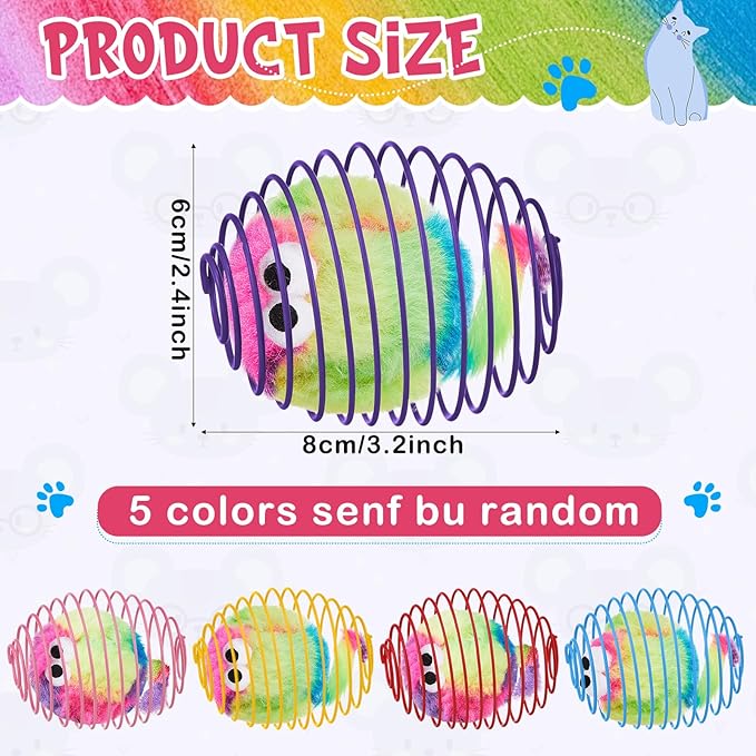 Jecery 5 Pcs Cat Spring Balls Toys Stretchable Rolling Balls Colorful Playful Coils Interactive Action Toy Caged Rats for Kitten Pet Supplies (Monster,Rainbow Color)
