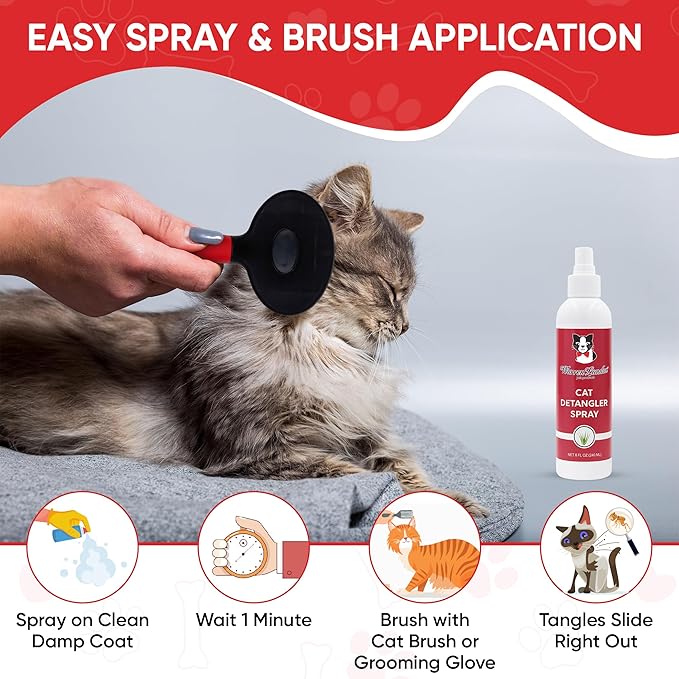 Warren London Cat Detangler Spray for Matted Hair | Leave in Conditioner Pet Detangling Spray that Demat & Refreshes | Use with Cat Brush or Grooming Glove | Made in USA | 8oz