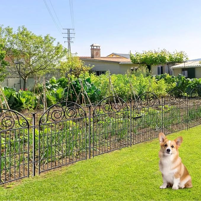 Tall Garden Fence Animal Barrier with Gate, 36 in(H) 8 Panels Garden Fences and Borders for Dogs, Dog Fence Outdoor for Yard, Total Length 17.5 Ft Metal Temporary Fencing│Patented