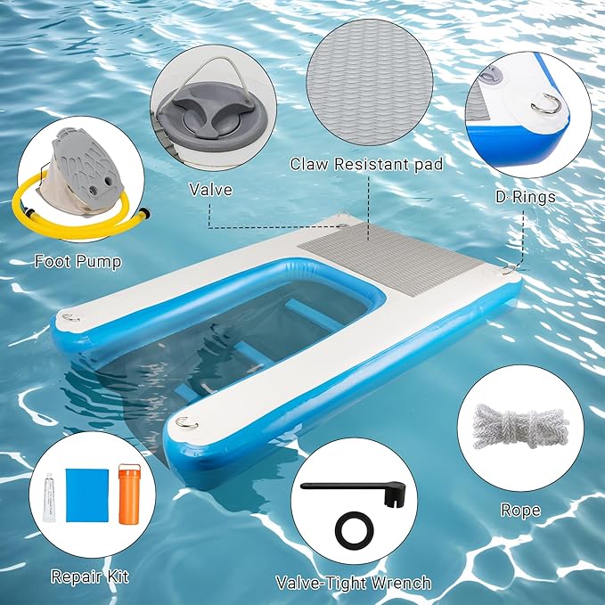 Inflatable Water Ramp for Dogs 60" L x 40" W - Durable, Puncture-Resistant Surface Ensures Safe and Easy Access to Water for Dogs Up to 230 Pounds, Perfect for Pools, Lakes, and Beaches