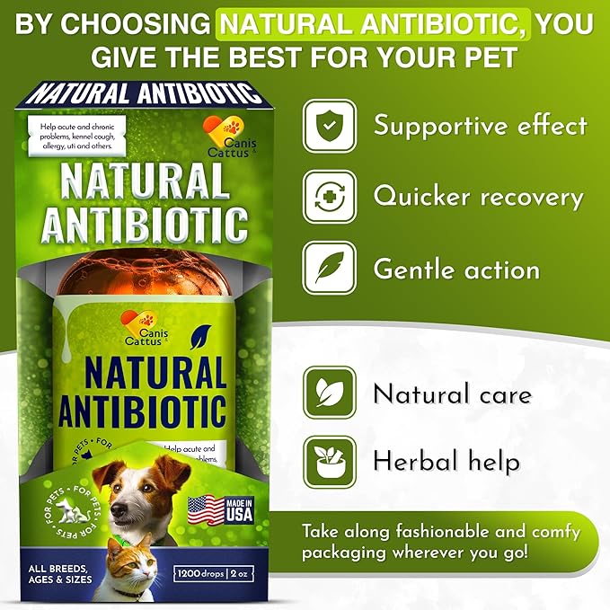 Canis&Cattus Natural Antibiotic for Dogs & Cats – Liquid Pets Antibiotic – Supports Immunity, Reduces Inflammation, Controls Parasites, and Boosts Urinary Health – 2 oz