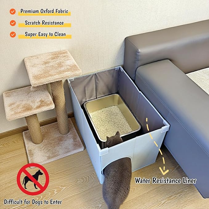Dog Proof Cat Litter Box Enclosure, Open Top High Side, Less-Mess Extra Large Water Resistance Splash Guard for Pet Litter Pan, Scratch Proof Cover for Cat Litter Boxes