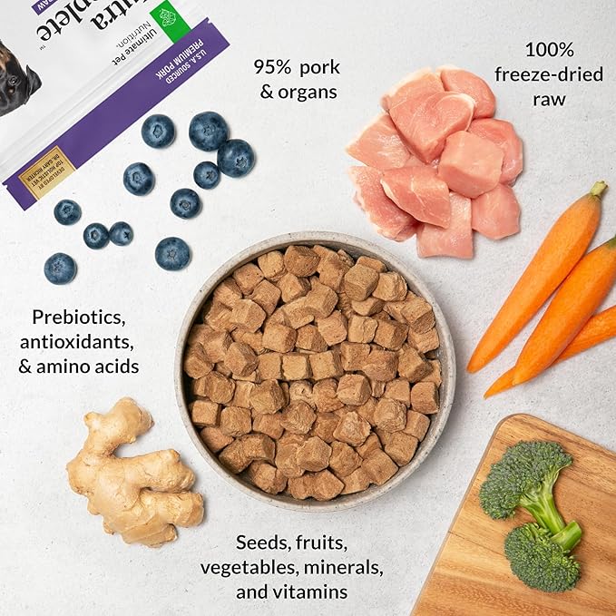 ULTIMATE PET NUTRITION Nutra Complete Freeze Dried Raw Dog Food, Veterinarian Formulated with Antioxidants, Prebiotics & Amino Acids (3 Pound, Pork)