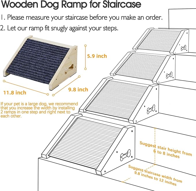 4 Pack Wooden Dog Ramp for Stairs Suits for Small Medium Large Dogs Cats, Pet Steps for Staircase Ramp for Dogs Cats, Need Installation(Gray, S: 11.8 * 9.8 * 5.9 inches)