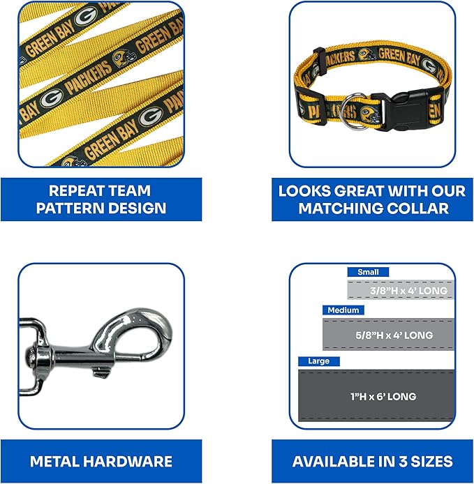 NFL PET Leash Green Bay Packers Dog Leash, Large Football Team Leash for Dogs & Cats. A Shiny & Colorful Cat Leash & Dog Leash Licensed by The NFL