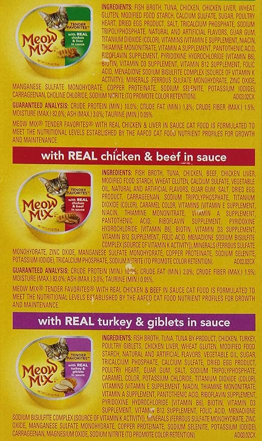Meow Mix Tenders in Sauce Wet Cat Food, Poultry & Beef Variety Pack, 2.75 Ounce Cup (Pack of 48)