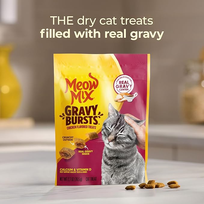 Meow Mix Gravy Bursts Chicken Flavored Cat Treats, 2.7 Oz. Bag (Pack of 5)