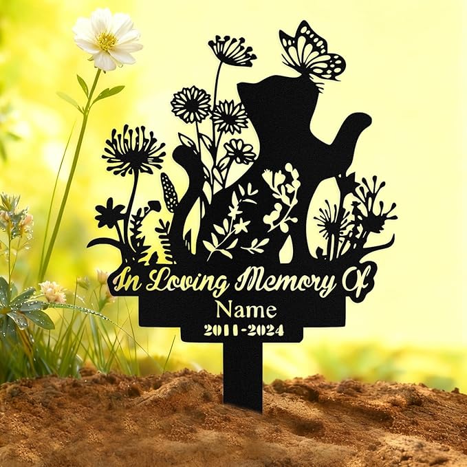 Custom Cat Grave Marker Outdoor, Personalized Metal Cat Memorial Grave Stake with Name and Date, Outdoor Waterrproof Cats Memorial Plaque