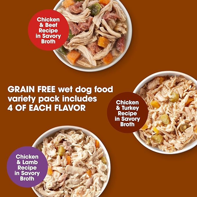 Nature's Recipe Grain Free Wet Dog Food Variety Pack, Chicken Recipes with Beef, Turkey & Lamb in Savory Broth, 2.75 oz. Cups (Pack of 12), 2 Count