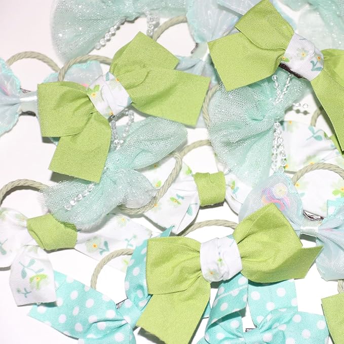 Small Dog Hair Bows, 20 Pack Handmade Bowknot Set, Green and Mint Mix Styles for Yorkie Grooming