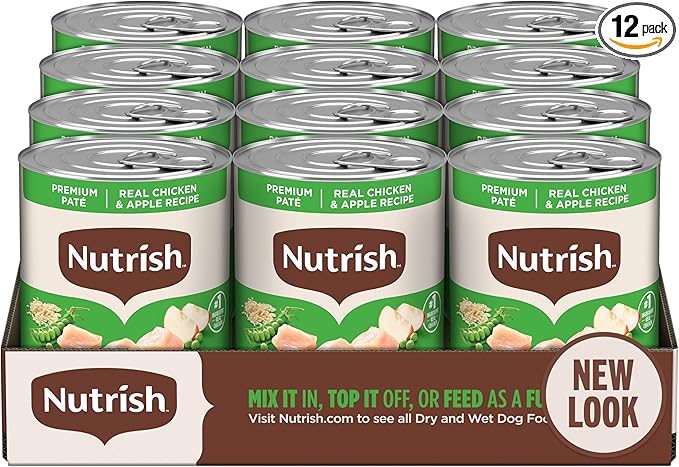 Nutrish Premium Paté Wet Dog Food, Real Chicken & Apple Recipe Whole Health Blend, 13 oz. Can, 12 Count (Rachael Ray)