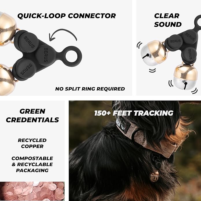 Beau's Bells V2 | Cat & Dog Collar Bells with New Quick Loop Easy Release Clip | Handmade Copper | Track Your Pet | Protect Wildlife