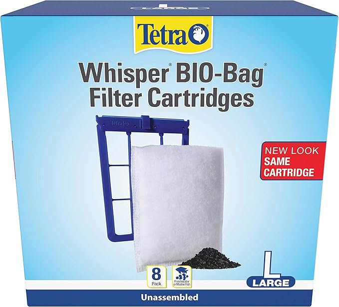 Tetra Whisper Bio-Bag Filter Aquarium Cartridges, Large Filter for Freshwater and Marine Fish, Removes Odors and Discoloration, Easy to Assemble, 8 Large Blue Filters