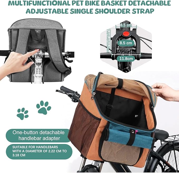 Dog Bike Basket, 12.5" L x 11.4" W x 15.3" H Bike Basket Front Dog Carrier, Bikes Baskets Front Dogs Carrier, Washable Liner for Travelling, Camping, Vet Appointments, Walks in The Park (Orange)