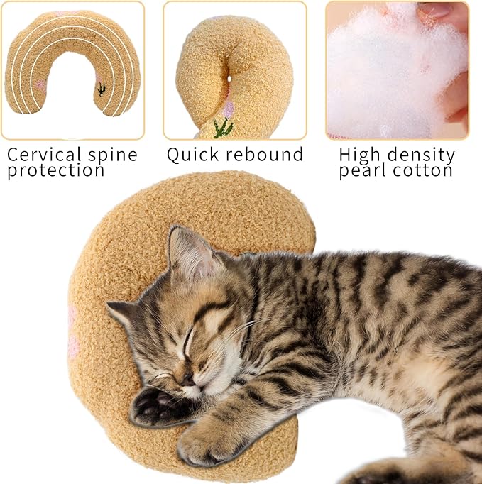 Andiker Pillows for Cats, U Shape Soft Fluffy Kitten Pillow to Lay On Cat Bed Pillow Ultra Soft Pet Pillow for Kittens Fluffy Cat Pillows for Indoor Cats and Puppies to Improve Sleep Quality (White)