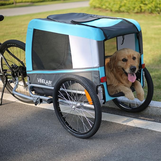 Tiggo Veelar Sports Pets Large Dog Bike Trailer & Stroller for Medium,Large Dog or Multiple Small Dogs, Pet Stroller for Dogs Up to 78 lbs, Parking Brakes, Low Center of Gravity