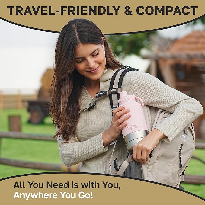 32oz 3-in-1 Travel Water Bottle for Dogs & Humans, Dual Use, Stainless Steel, Keeps Water Hot 6hrs/Cold 12hrs, Leak-Proof with Detachable Food & Water Bowls, Perfect for Travel