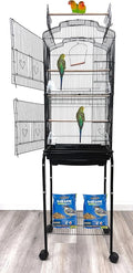 Large Open/Close Play Perch Stand Top Side Nesting Box Doors Canary Parakeet Cockatiel Lovebird Finch Roof Top Bird Cage with Removable Rolling Stand