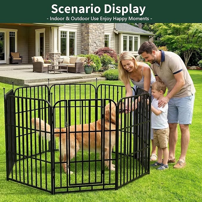 40" 8 Panels Metal Dog Playpen for Medium & Large Dogs - Thickened Steel Tube with Gravity Lock & Ball Head Iron Rods, Indoor Outdoor Exercise Pen for Yard, RV & Camping