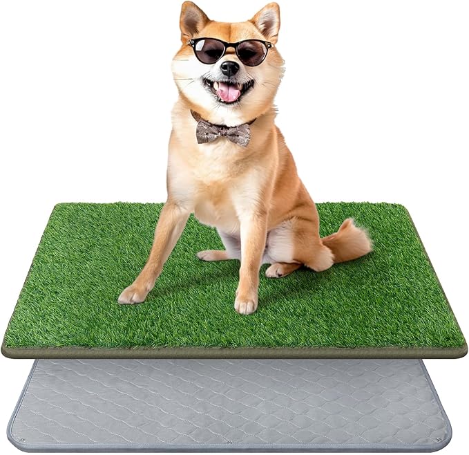 PICK FOR LIFE Dog Grass Mat with Pee Pad,Artificial Indoor Grass Potty Training Pads for Dogs Doggies Washable,Reusable Puppy Pads Leakproof on Outdoor Patio Balcony Apartment(24.5x39'')